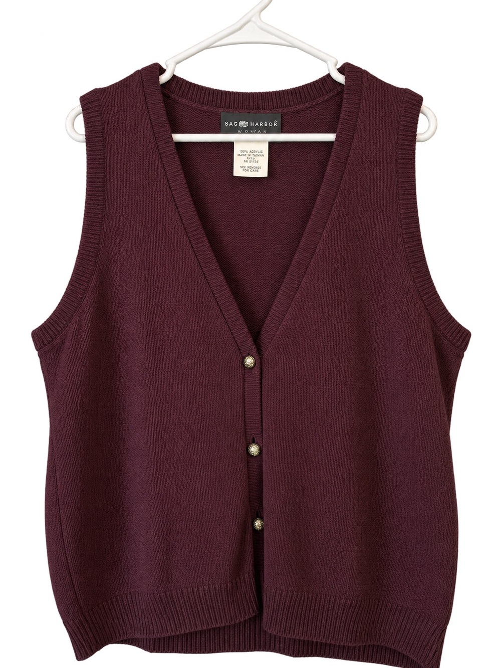 Vintage Sag Harbor Women's Plum Button-Front Knit Vest